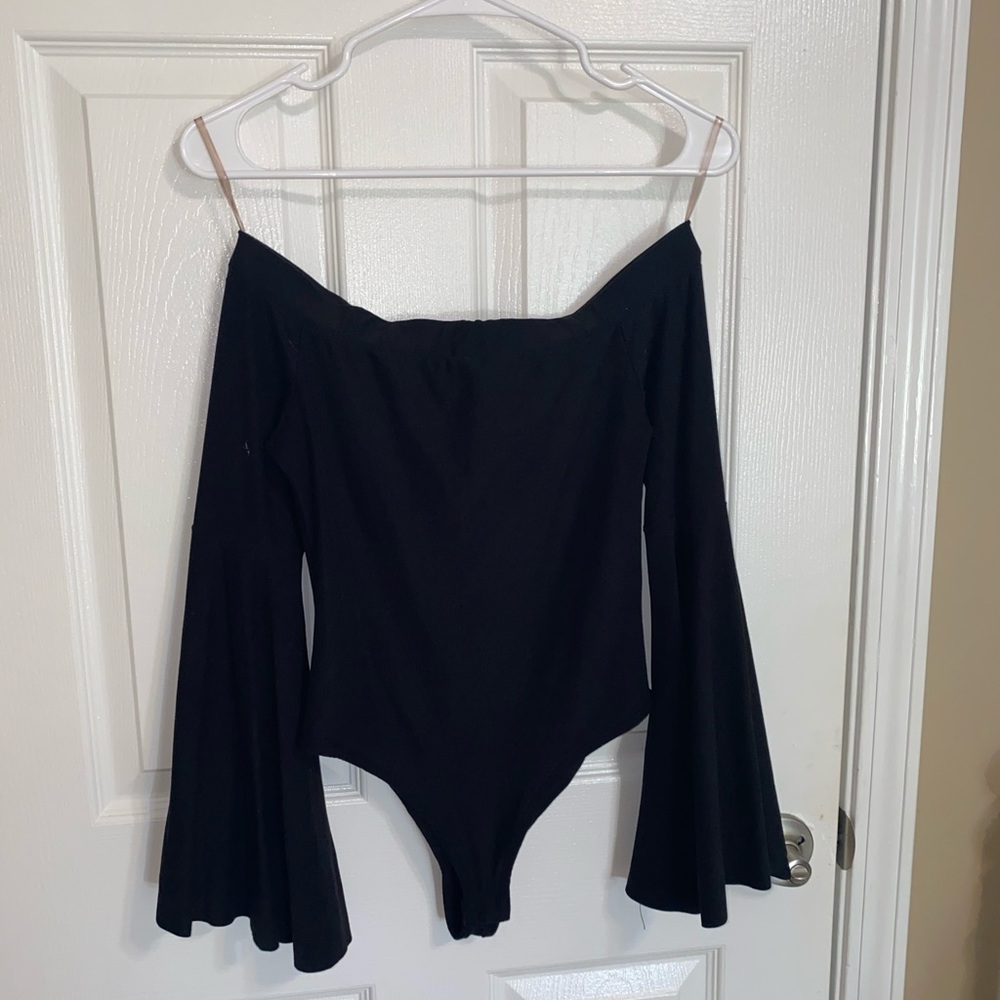 Black Off Shoulder Flared Body Suit
